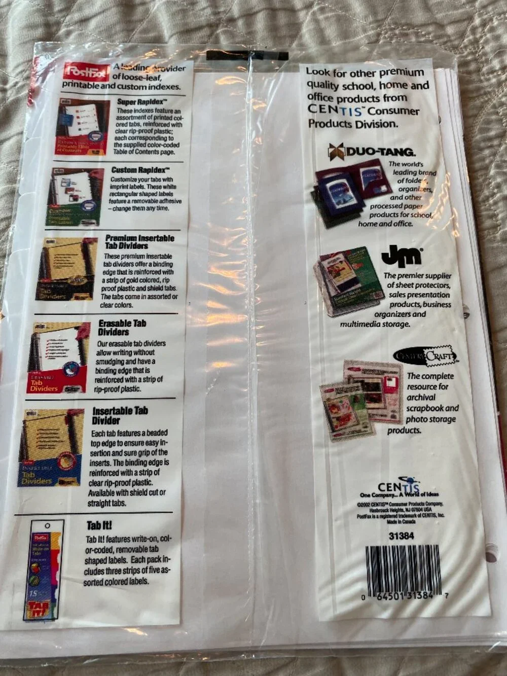 Postfax Erasable Tab Dividers- 8 white tabs- NEW!
